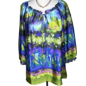 Investments Women’s Waterfall 3/4 Sleeve Blouse Sz 18 Art to Wear Abstract Print